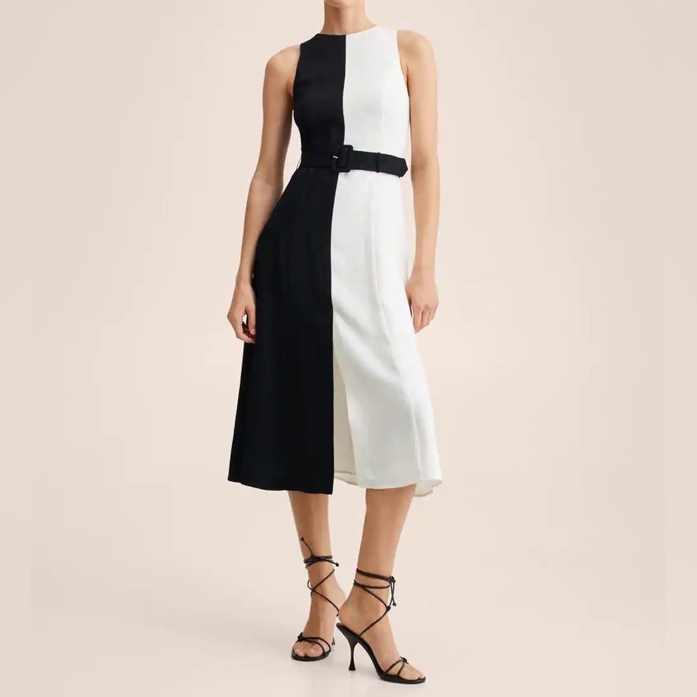 Mango Monochrome Dress White Black New - Picture 3 of 10